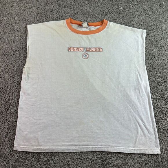 VINTAGE Sunset Marina Florida Shirt Mens Extra Large White 5th & Ocean FLAW - Picture 1 of 12